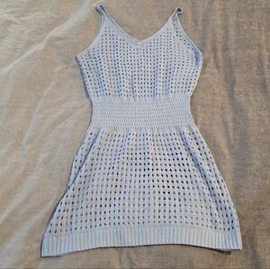 Light Blue Knit V-Neck Swim Coverup with Smocked Waist